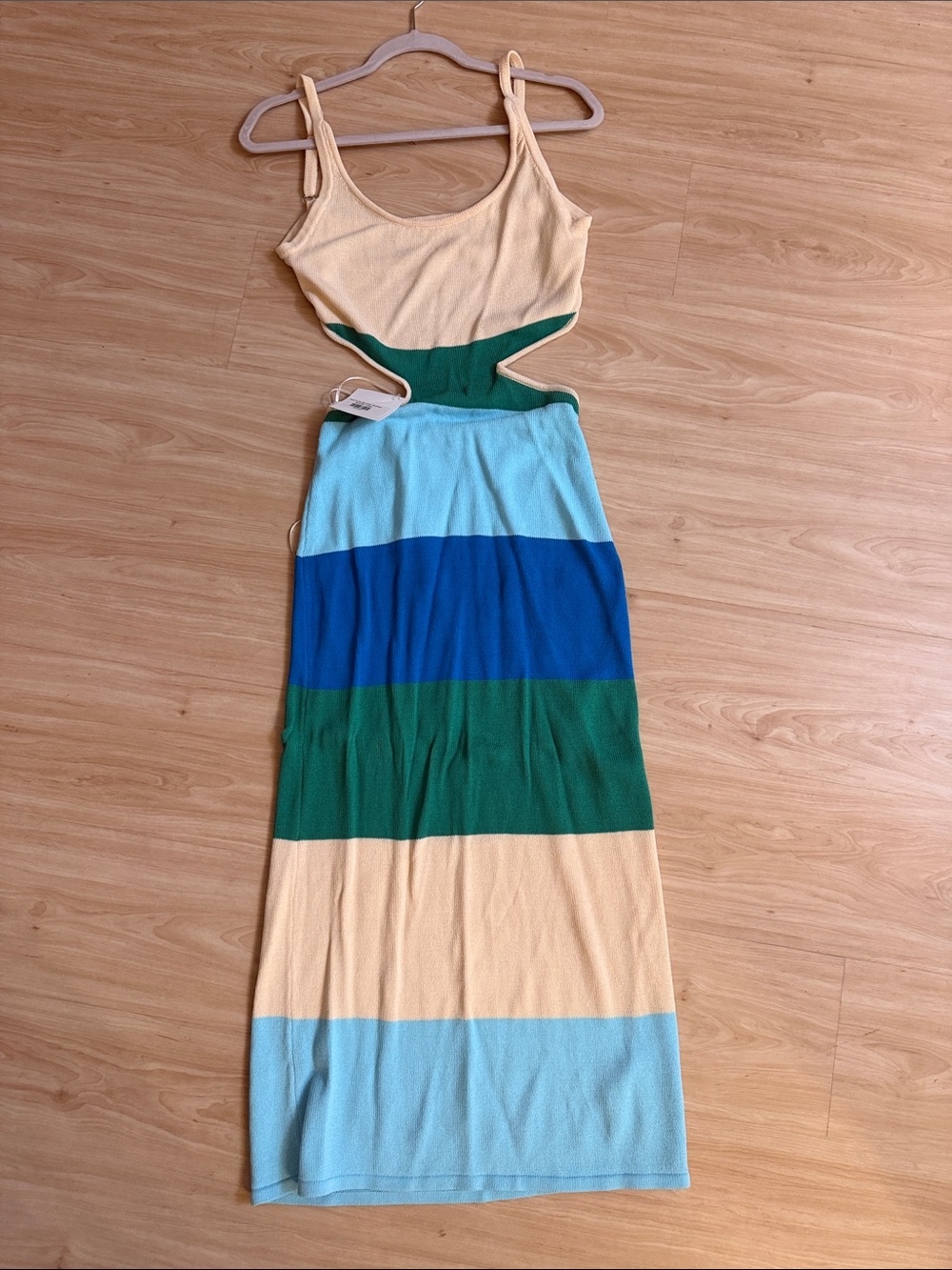 Hope's Striped Cutout Maxi Dress - Beige, Light Blue, Royal Blue & Green